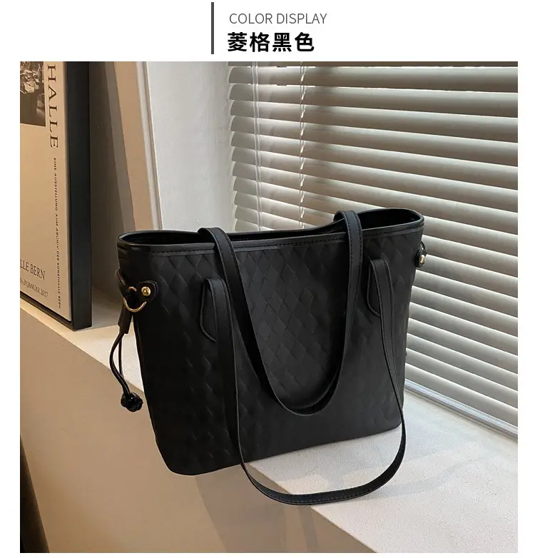 White Rhombic Women's Tote Bag with Leather Handles — feature 22