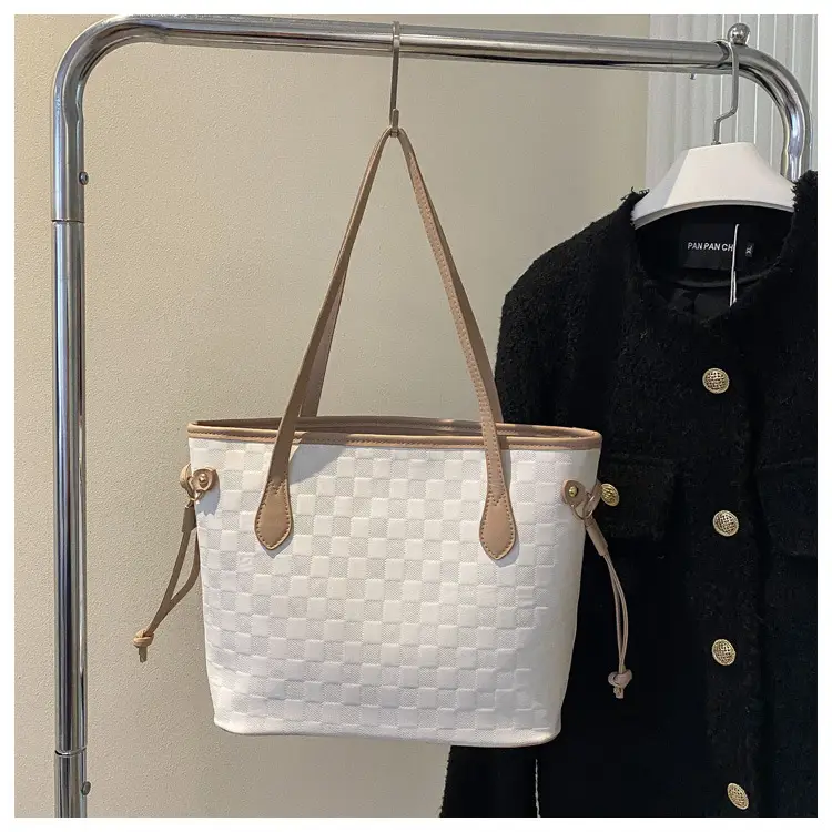 White Rhombic Women's Tote Bag with Leather Handles — feature 23
