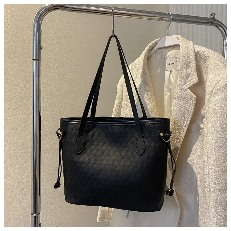 White Rhombic Women's Tote Bag with Leather Handles — feature 26
