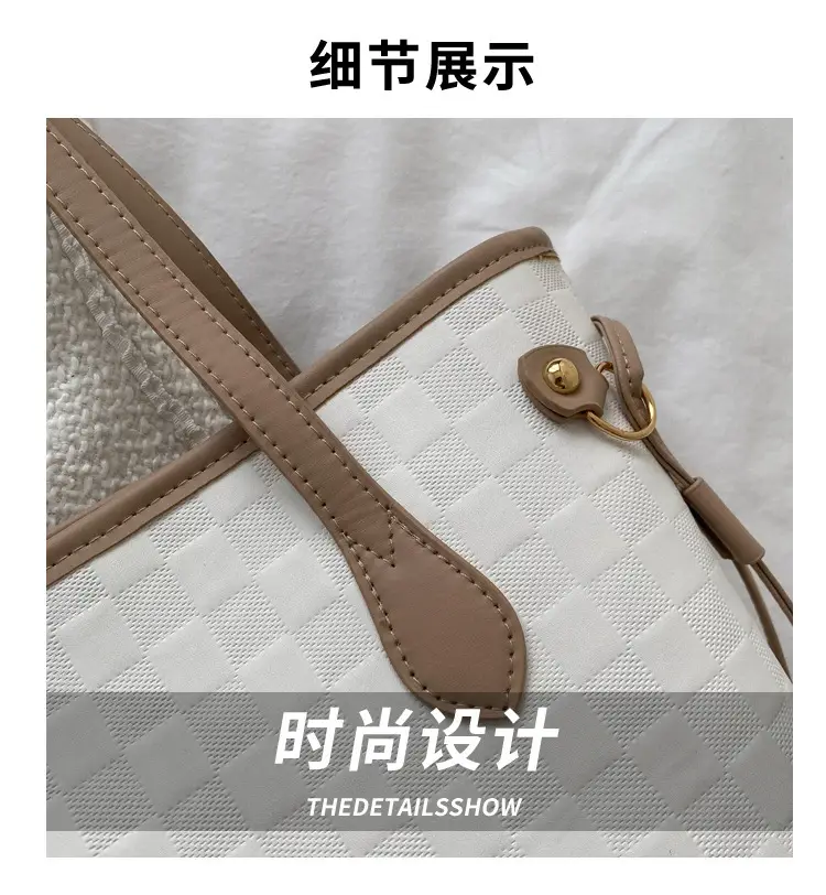 White Rhombic Women's Tote Bag with Leather Handles — feature 3