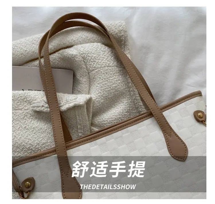 White Rhombic Women's Tote Bag with Leather Handles — feature 4