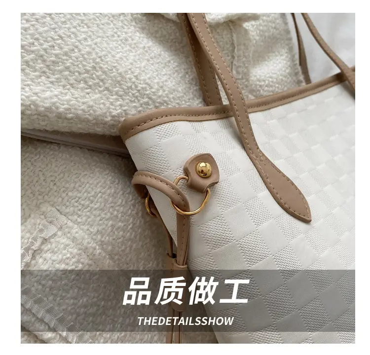 White Rhombic Women's Tote Bag with Leather Handles — feature 5