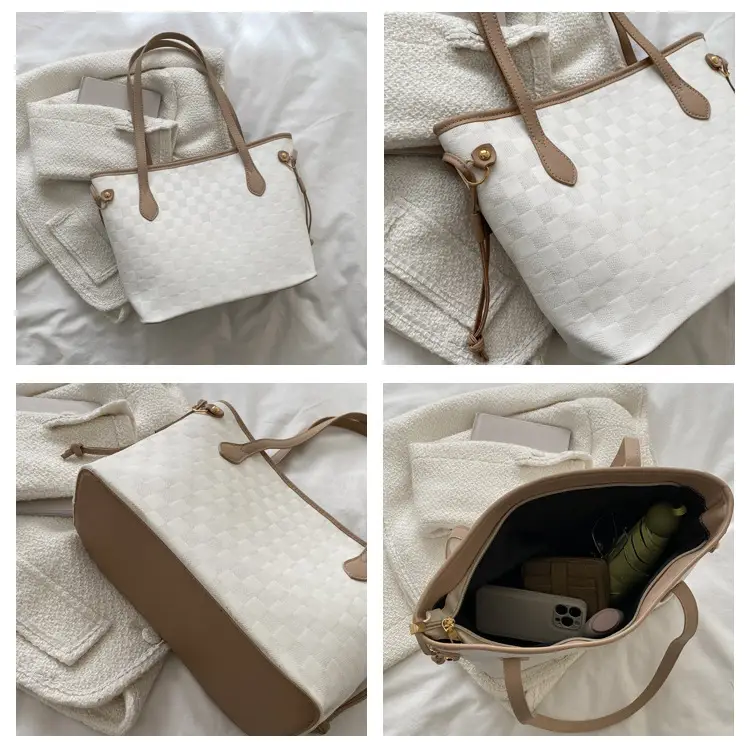 White Rhombic Women's Tote Bag with Leather Handles — feature 9