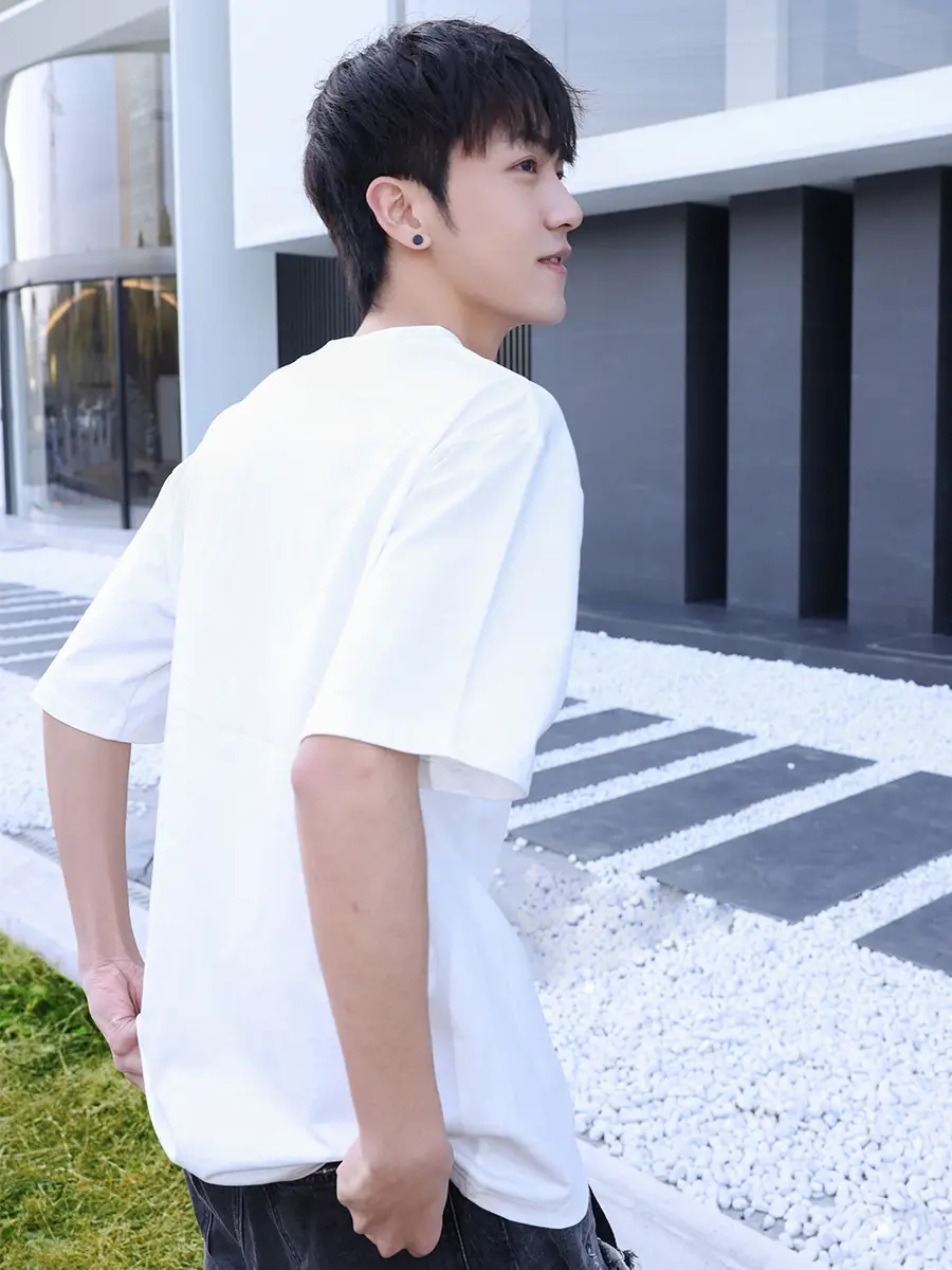 Men Black Cotton T-Shirt 2025 Summer Youth