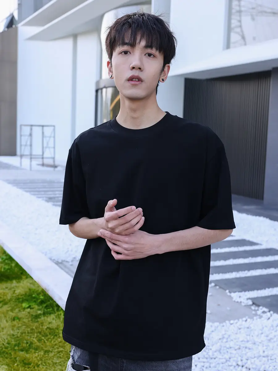 Men Black Cotton T-Shirt 2025 Summer Youth — feature 7