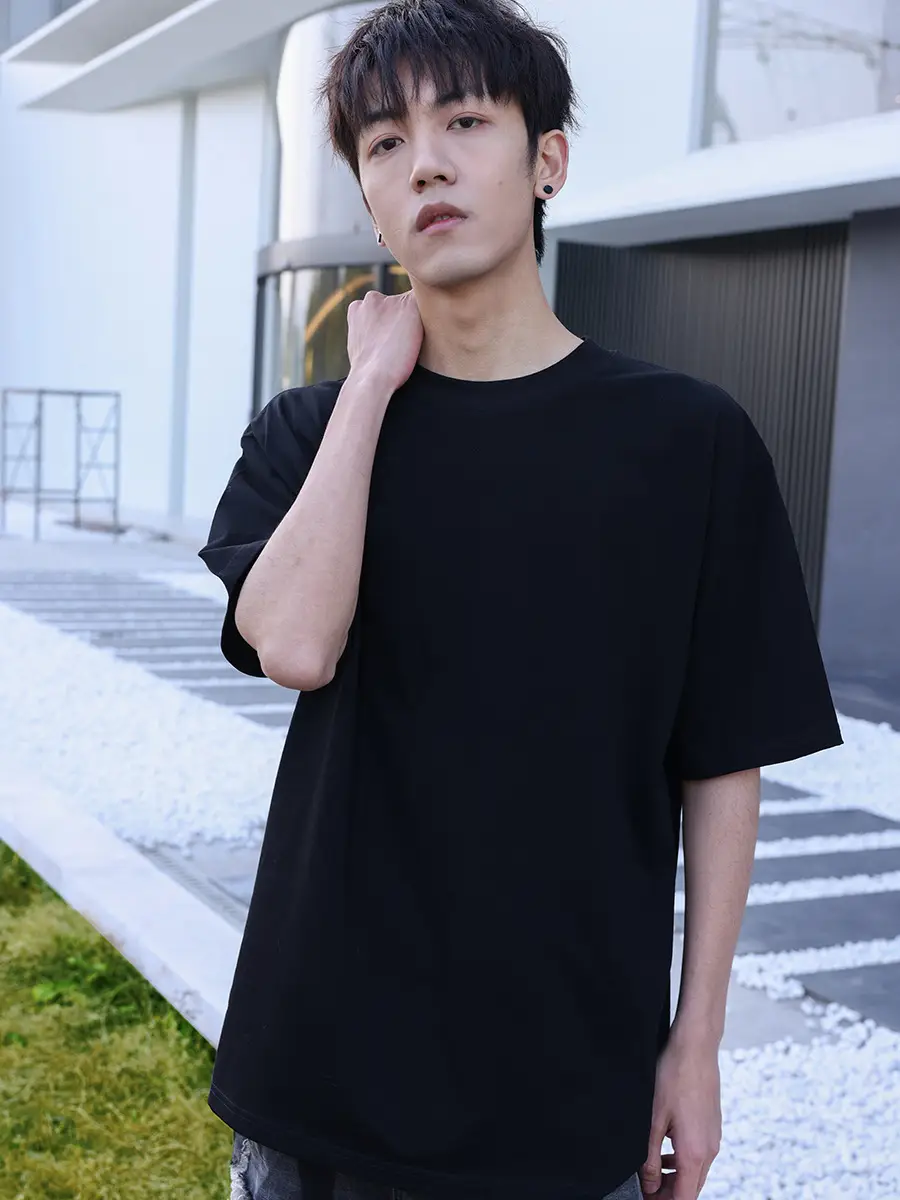 Men Black Cotton T-Shirt 2025 Summer Youth — feature 9