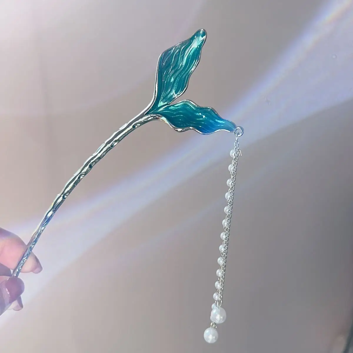 Chinese-style Blue Fish Tail Hairpin with Pearl Drop — feature 6