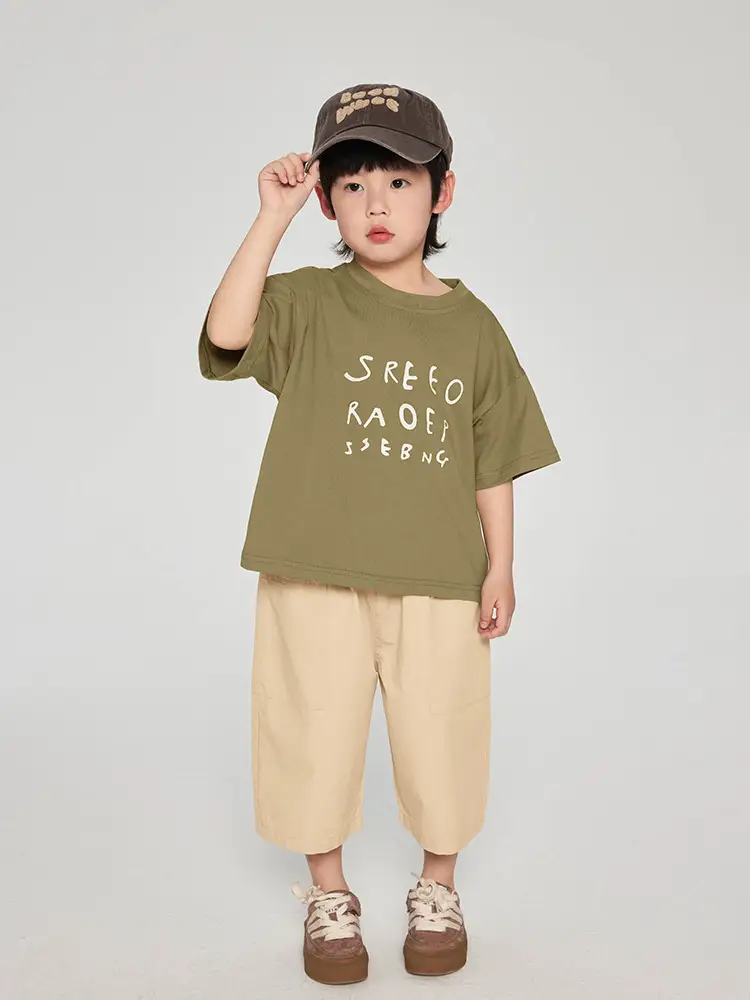 Kids Korean Style Grey T-Shirt Brown Pants Set - Image 7