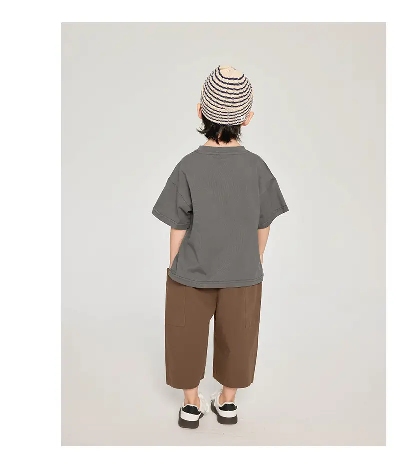 Kids Korean Style Grey T-Shirt Brown Pants Set — feature 15