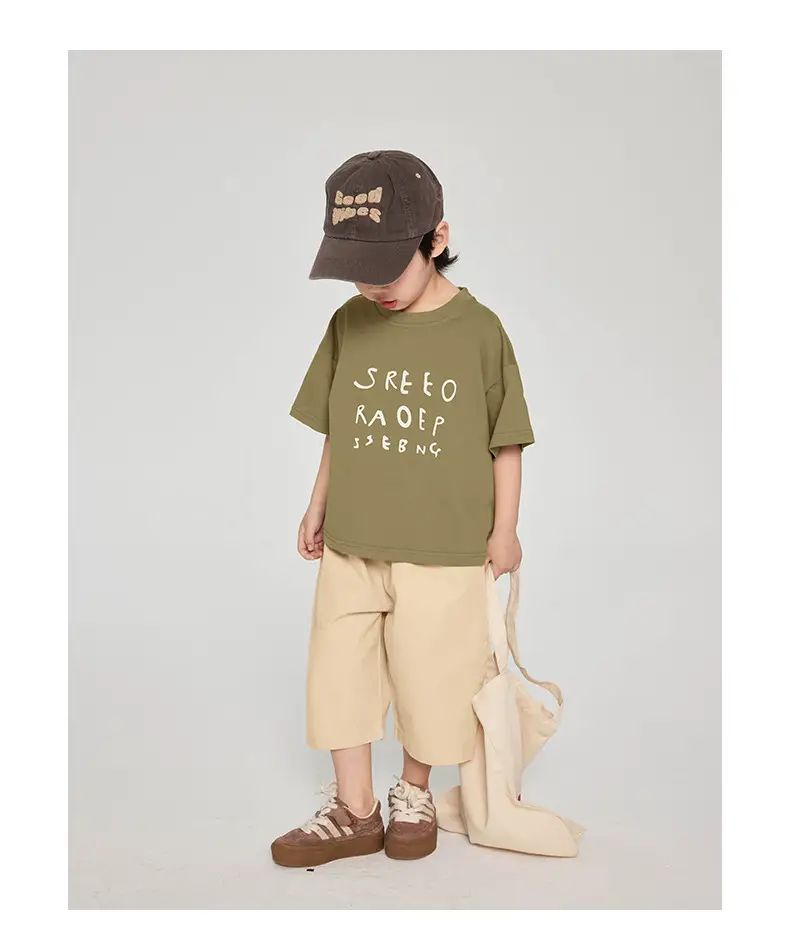 Kids Korean Style Grey T-Shirt Brown Pants Set — feature 17