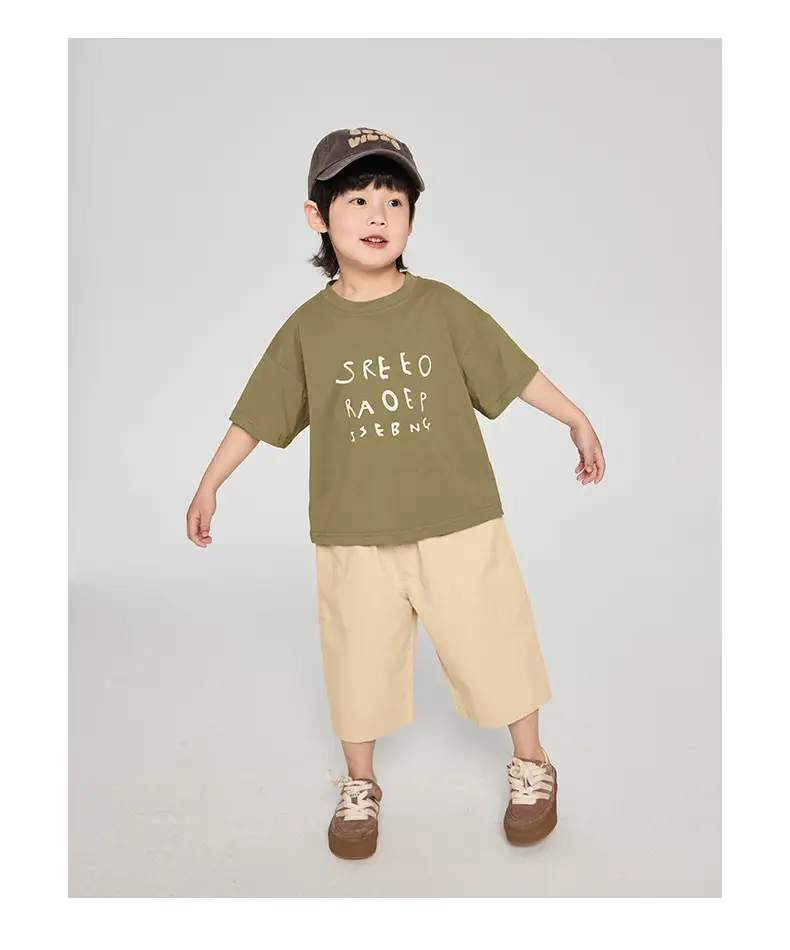 Kids Korean Style Grey T-Shirt Brown Pants Set — feature 18