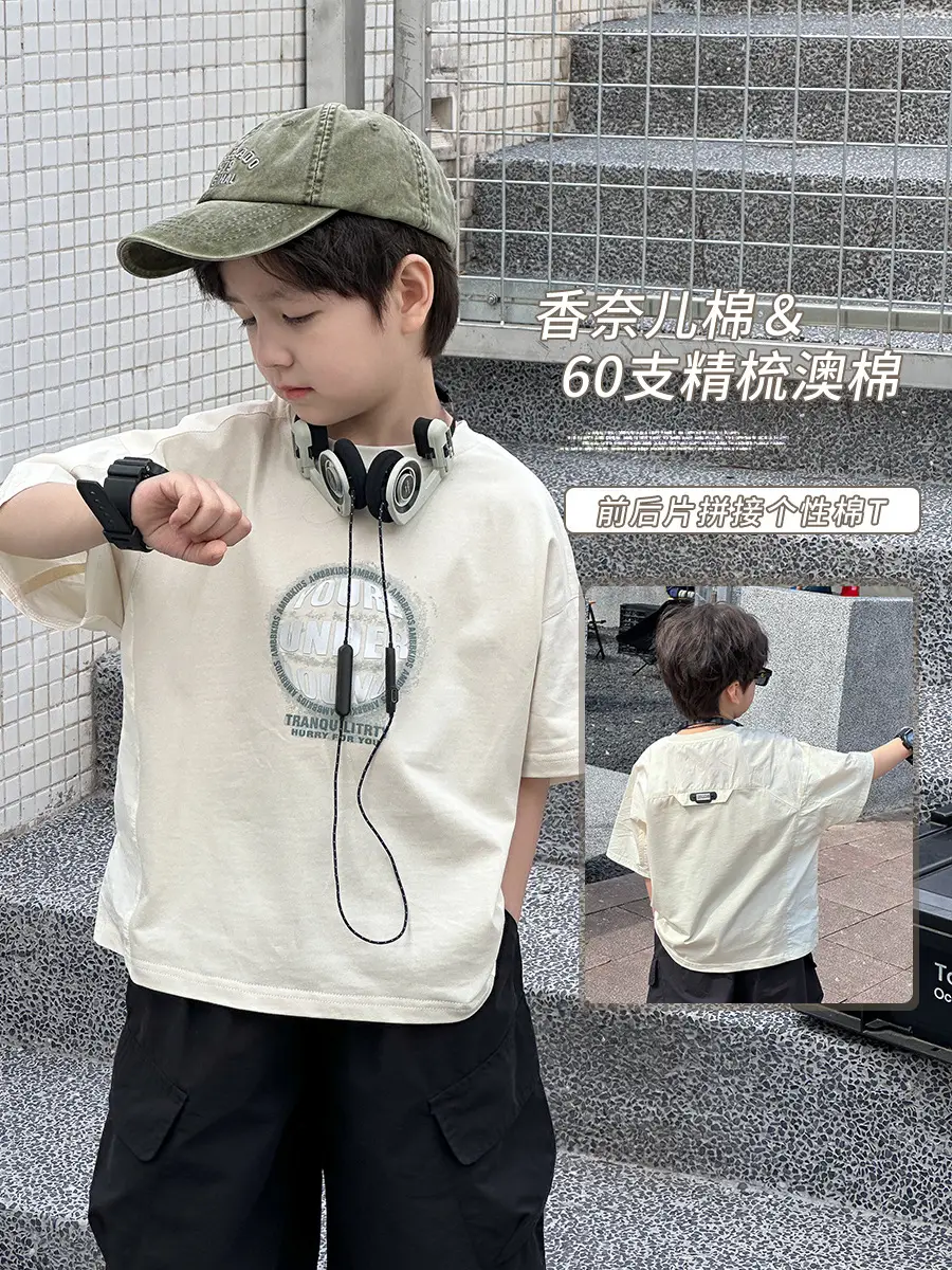 Boys Cotton T-Shirt with Music Print Cap - Image 2