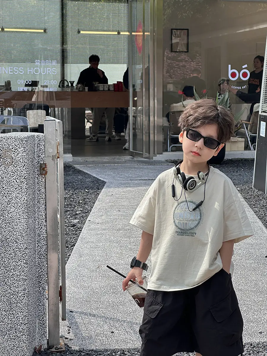 Boys Cotton T-Shirt with Music Print Cap - Image 3