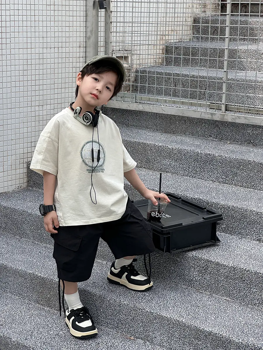 Boys Cotton T-Shirt with Music Print Cap - Image 5