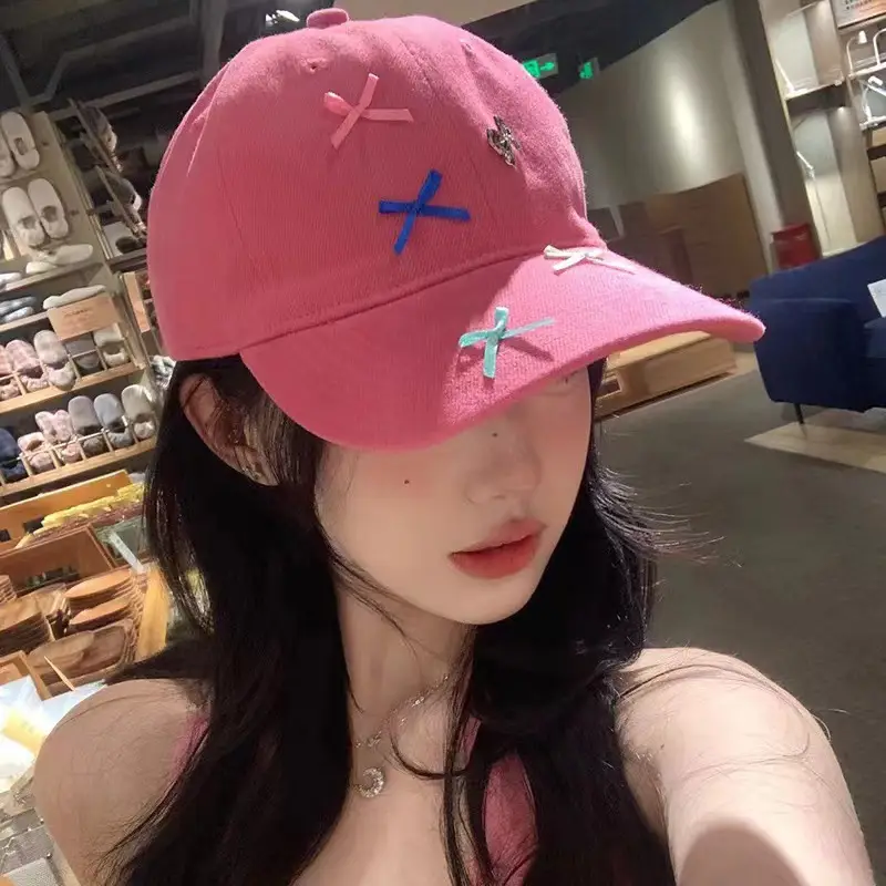 Pink Bow Baseball Cap Wide Brim Women's Sunshade Hat - Image 5