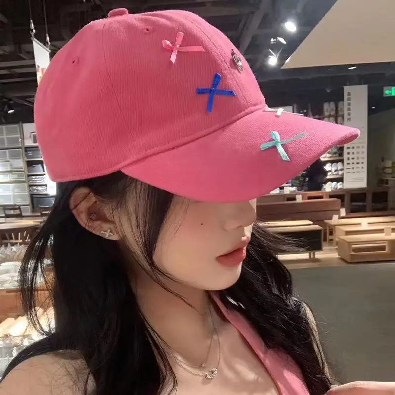 Pink Bow Baseball Cap Wide Brim Women's Sunshade Hat — feature 4