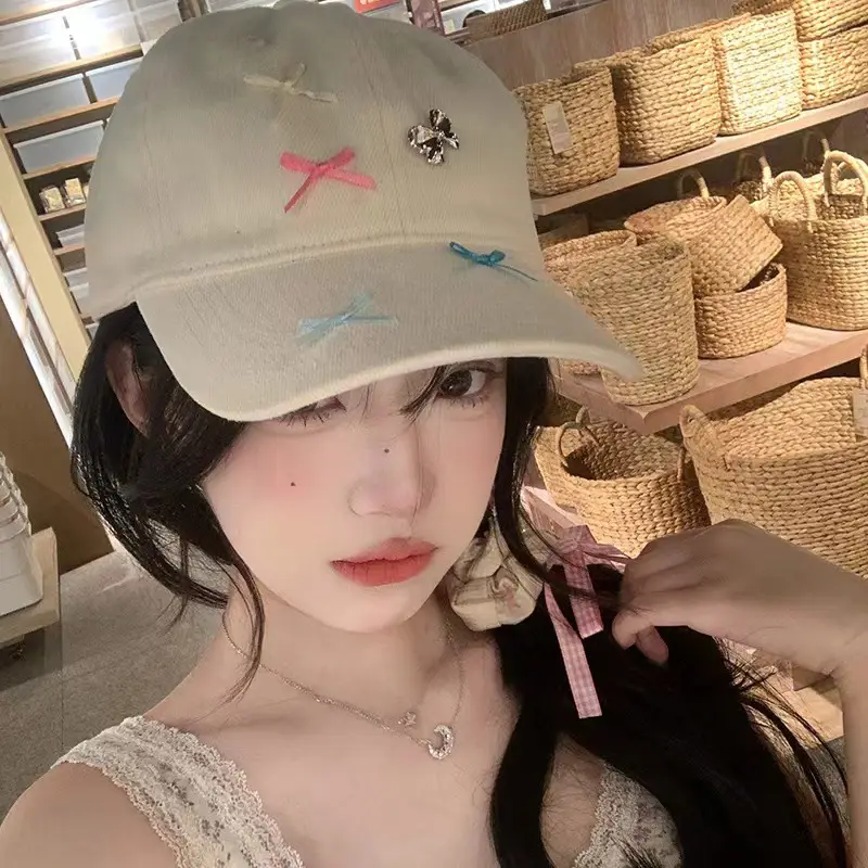 Pink Bow Baseball Cap Wide Brim Women's Sunshade Hat - Image 2