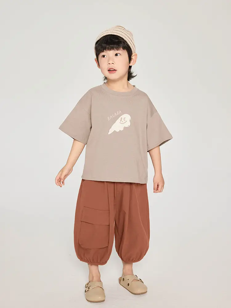 Kids T-Shirt Brown White Graphic Korean Style - Image 3