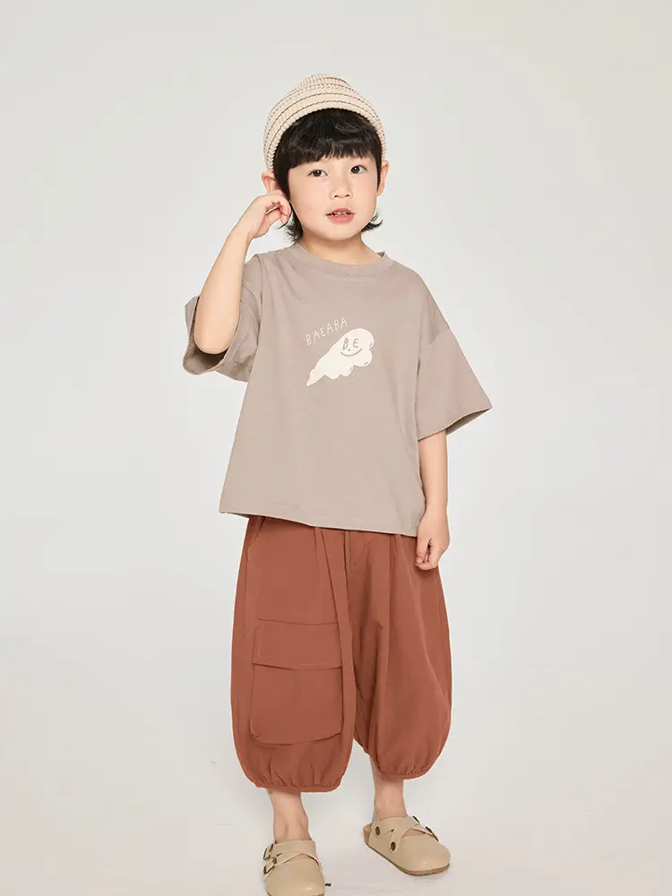 Kids T-Shirt Brown White Graphic Korean Style - Image 4