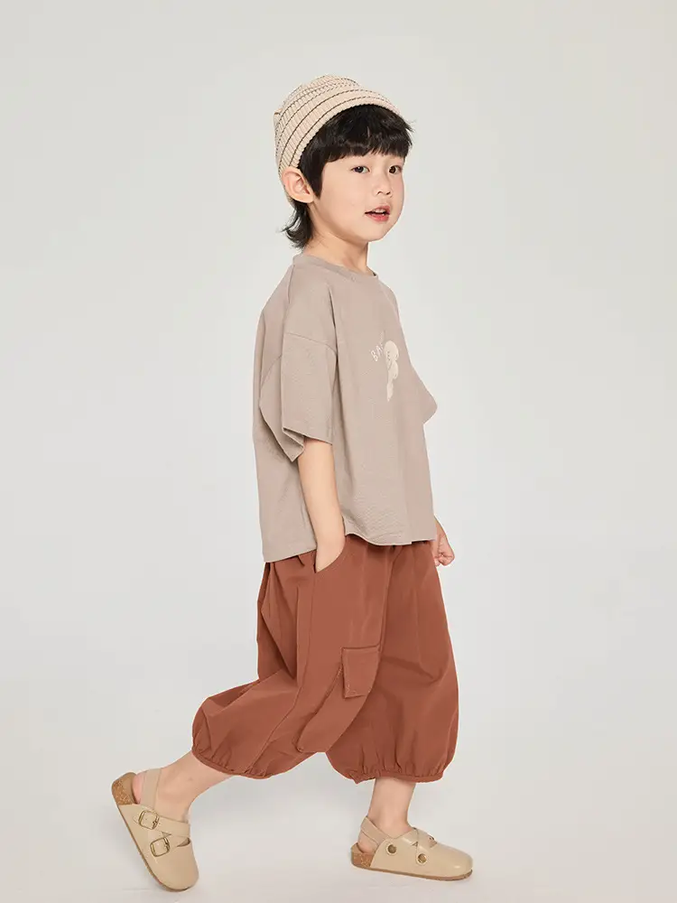 Kids T-Shirt Brown White Graphic Korean Style - Image 5