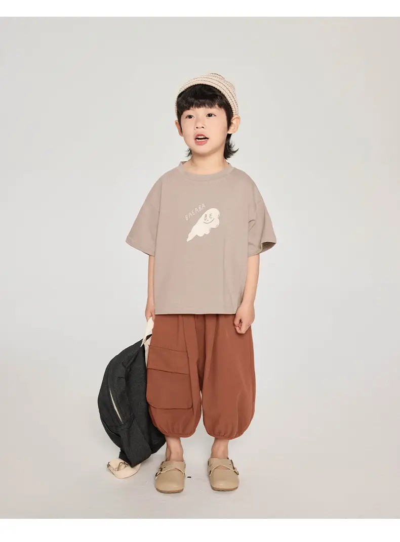 Kids T-Shirt Brown White Graphic Korean Style — feature 16