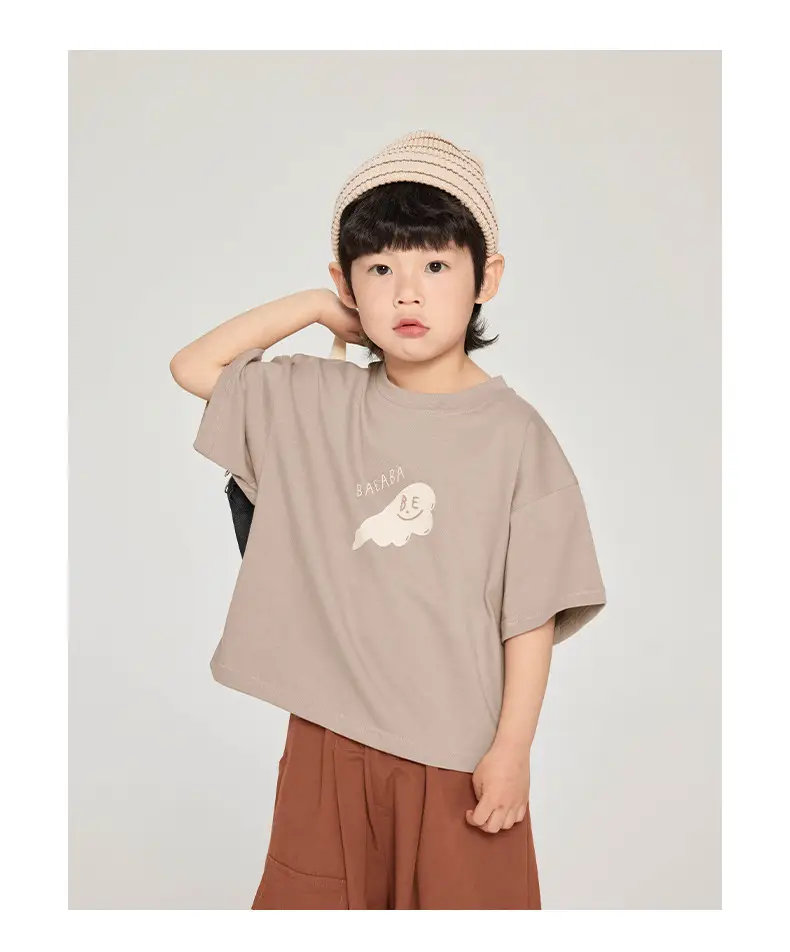 Kids T-Shirt Brown White Graphic Korean Style — feature 17
