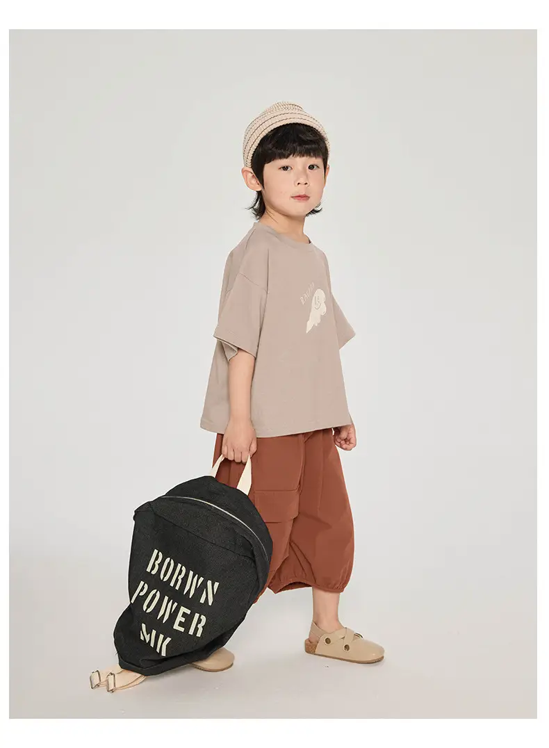 Kids T-Shirt Brown White Graphic Korean Style — feature 19