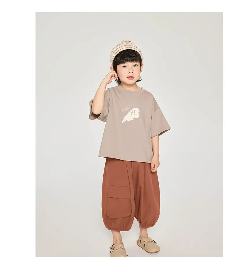 Kids T-Shirt Brown White Graphic Korean Style — feature 21