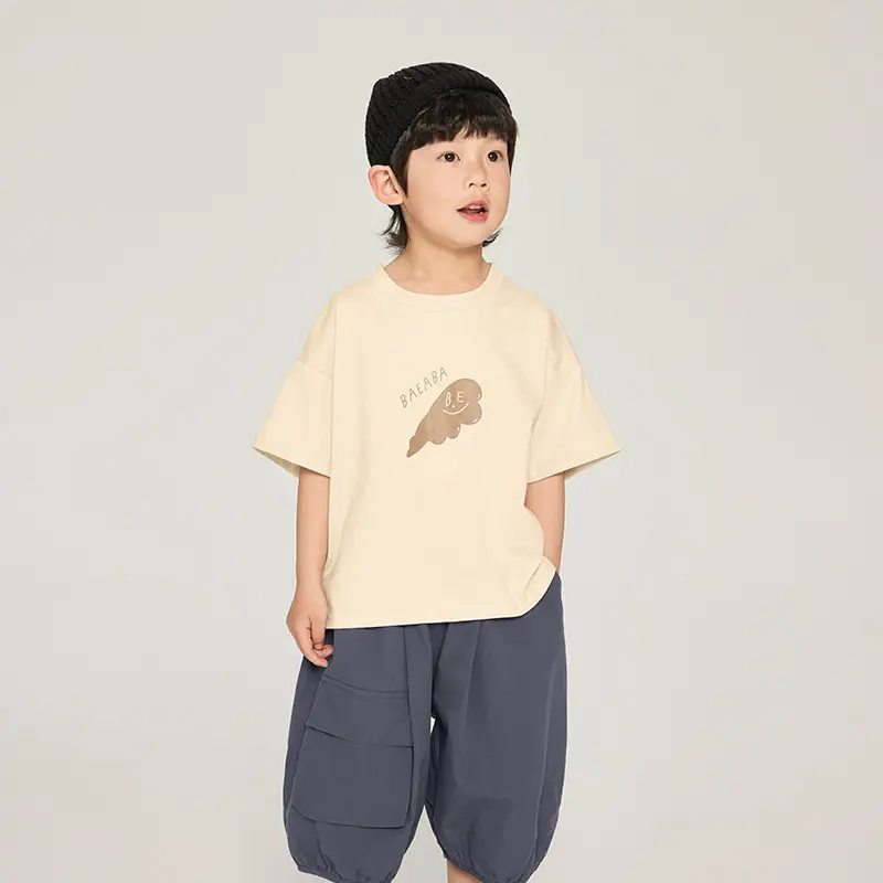 Kids T-Shirt Brown White Graphic Korean Style - Image 2