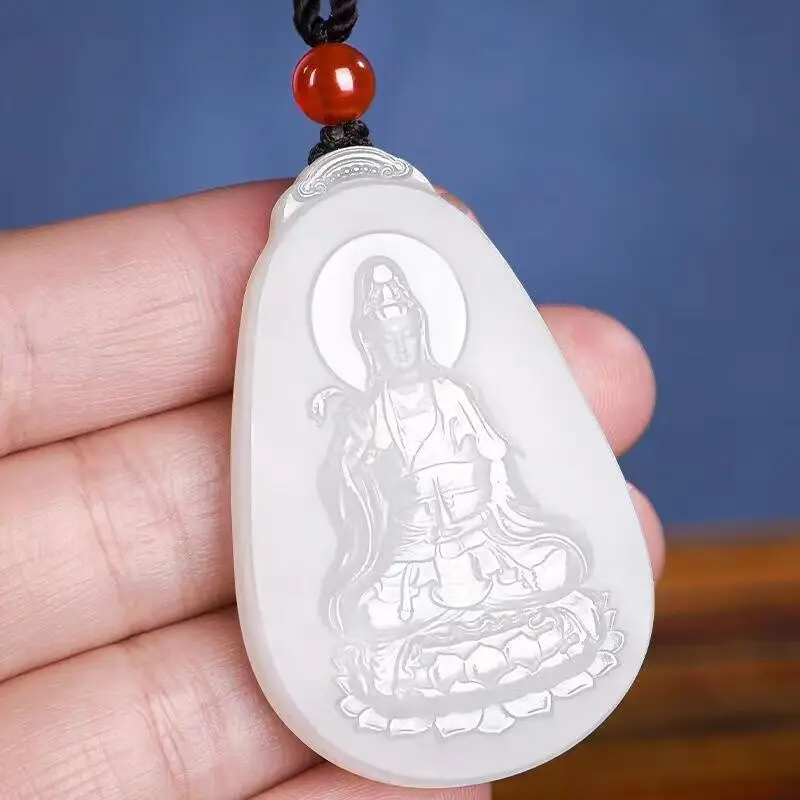 White Jade Mother Guanyin Pendant for Men Women - Image 3