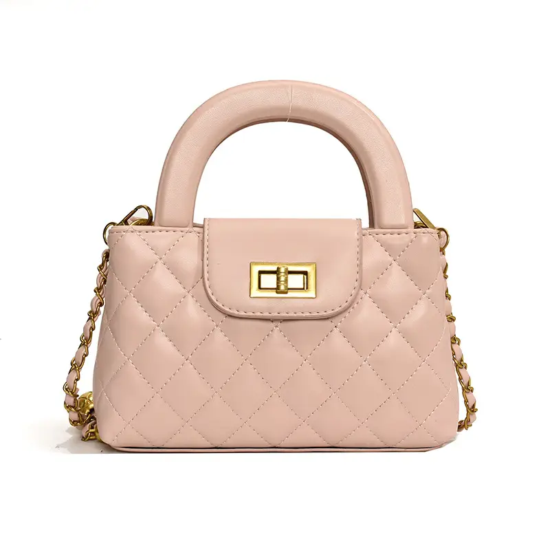Black Diamond Plaid Handbag with Chain Strap - Image 3
