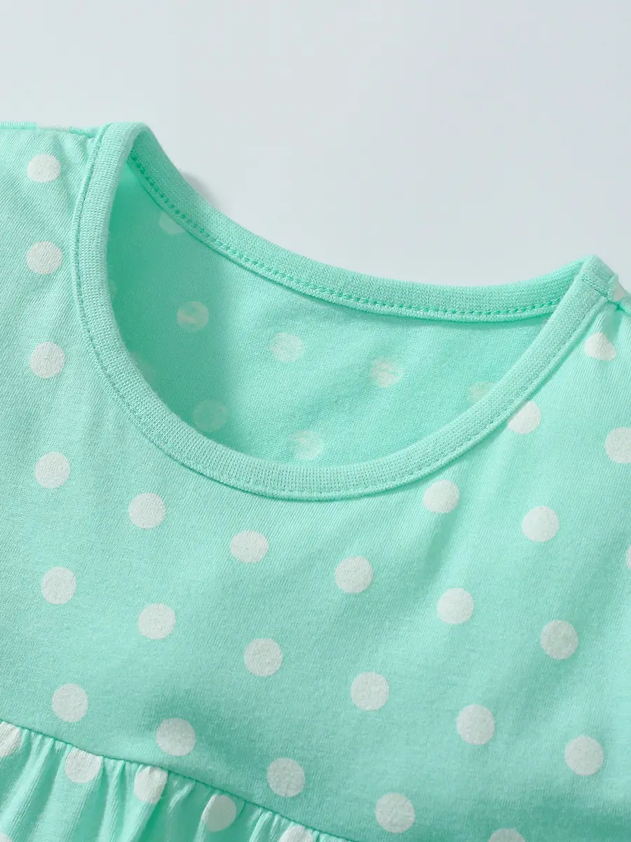 Girls Cotton Polka Dot Shorts Set Mint Green - Image 3