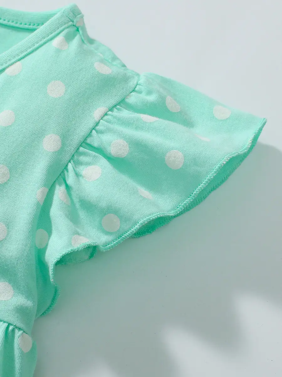 Girls Cotton Polka Dot Shorts Set Mint Green - Image 4