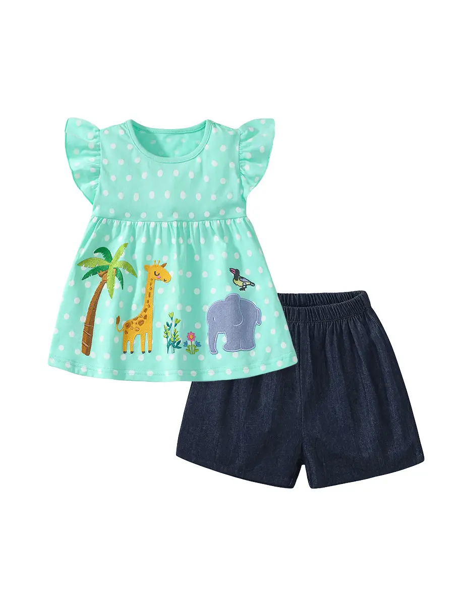 Girls Cotton Polka Dot Shorts Set Mint Green - Image 6