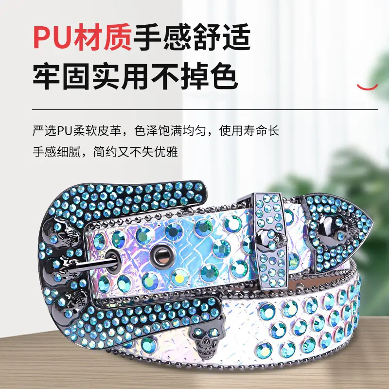 Blue Skull Rhinestone Belt for Punk Style Thick Alloy - Image 9