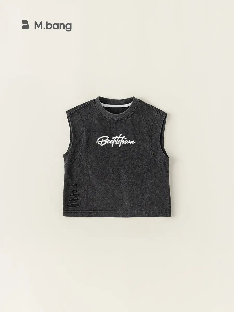 Kids Vest Black Letter Sleeveless Summer - Image 4