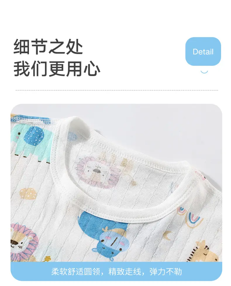 Children's Thin Summer Pajamas, Boys' Home Clothes, Cotton Suits, Girls' Long-Sleeved Air-Conditioned Clothes, Baby Kidsren's Spring & Fall Pure — feature 15