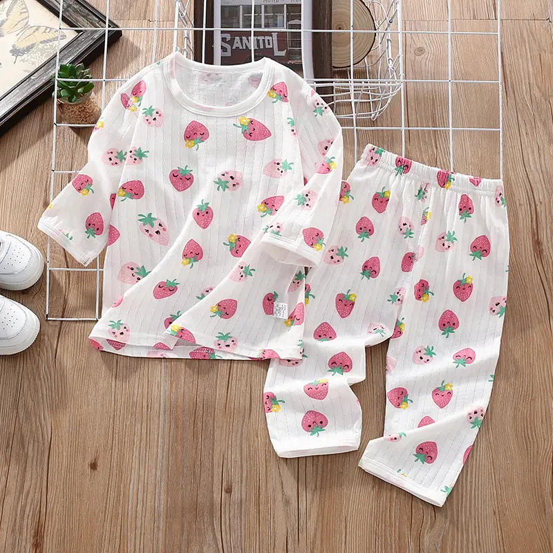 Children's Thin Summer Pajamas, Boys' Home Clothes, Cotton Suits, Girls' Long-Sleeved Air-Conditioned Clothes, Baby Kidsren's Spring & Fall Pure