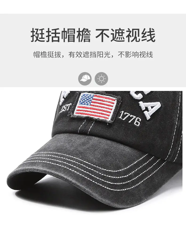 Men's Black Retro Letter Cap Casual Outdoor — feature 8