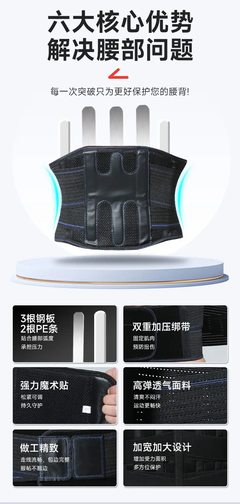 Men Waist Support Belt Steel Plate PE Dual Layer Compression — feature 3