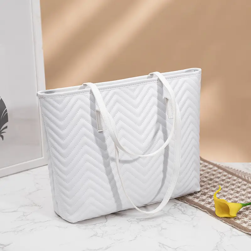 Women's Trendy Beige Chevron Shoulder Bag 2023 - Image 9