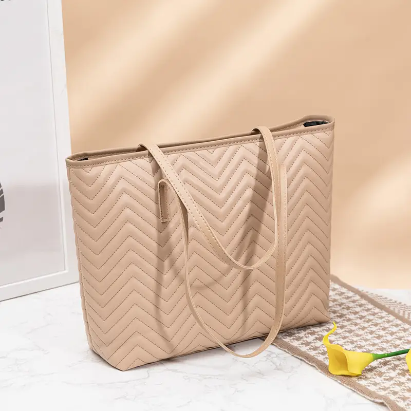 Women's Trendy Beige Chevron Shoulder Bag 2023 — feature 15