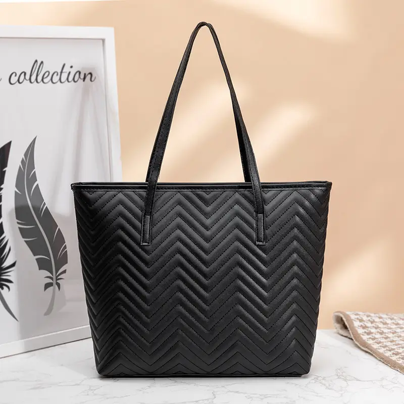 Women's Trendy Beige Chevron Shoulder Bag 2023 - Image 3