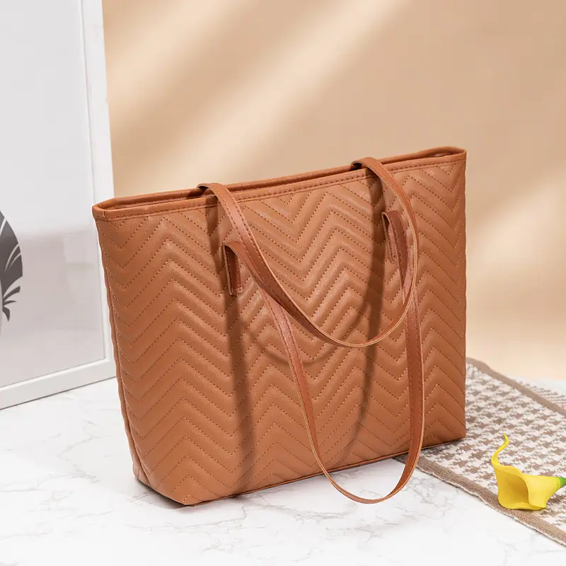 Women's Trendy Beige Chevron Shoulder Bag 2023 - Image 4