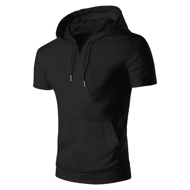 Men's 2025 Grey Hooded T-Shirt Short Sleeve Fitted