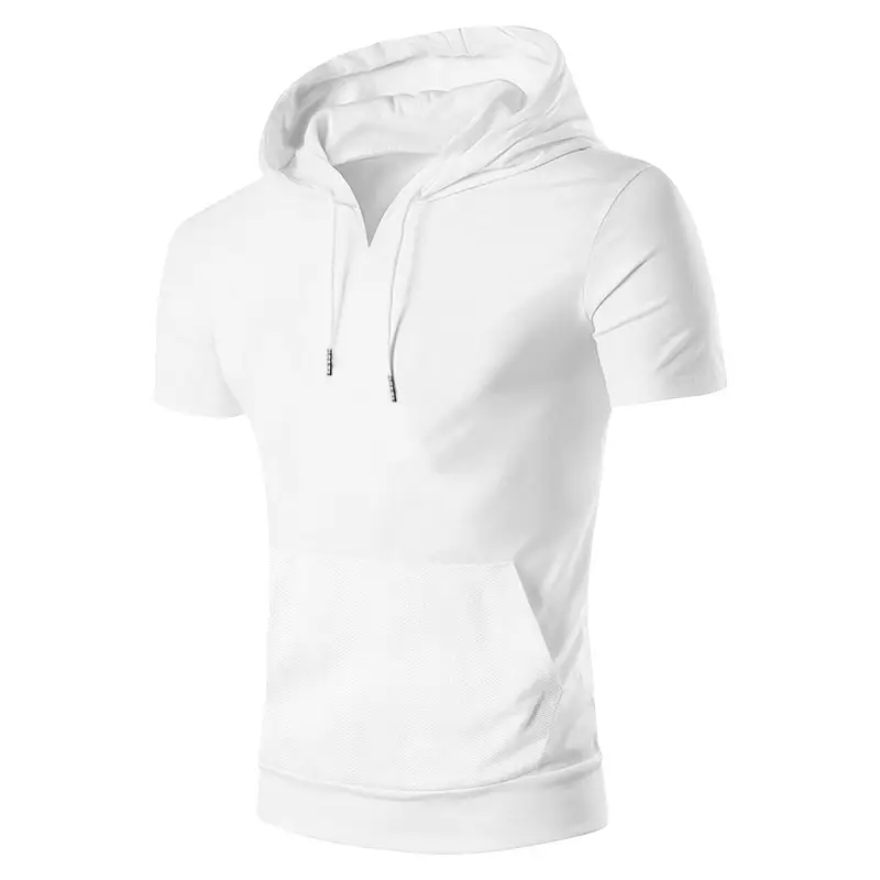 Men's 2025 Grey Hooded T-Shirt Short Sleeve Fitted