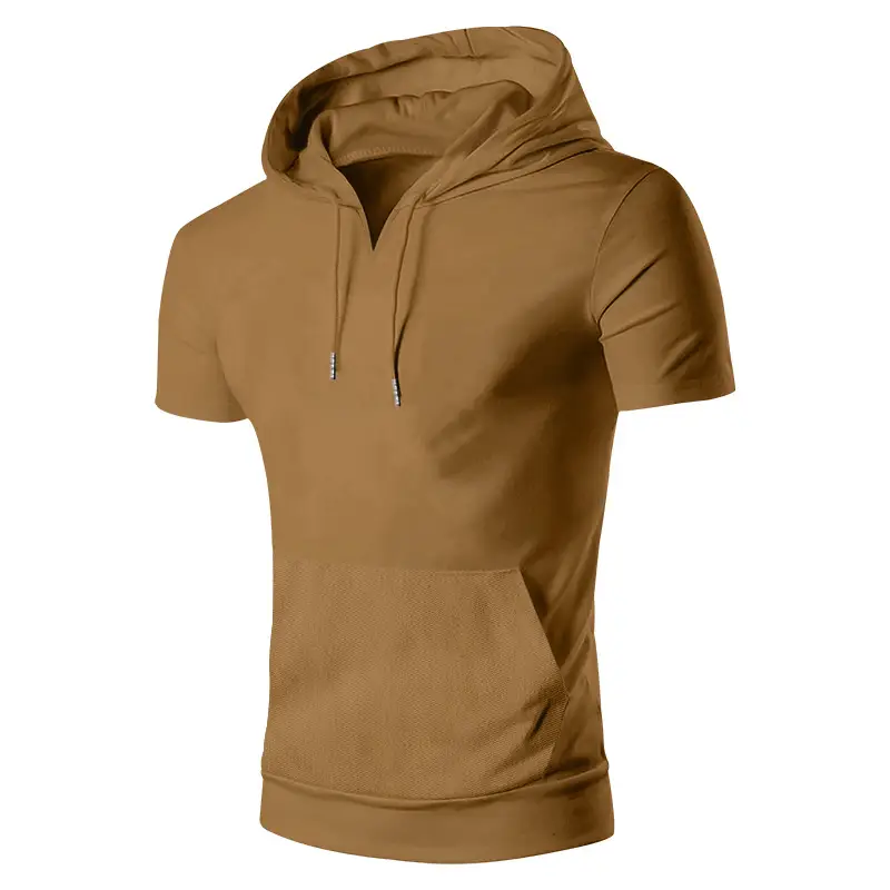 Men's 2025 Grey Hooded T-Shirt Short Sleeve Fitted