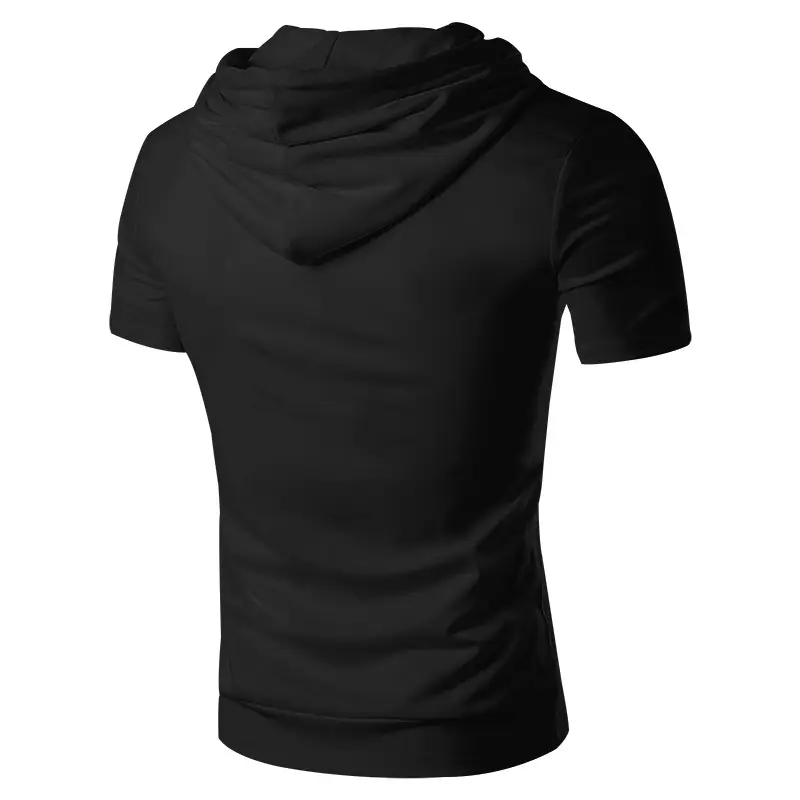 Men's 2025 Grey Hooded T-Shirt Short Sleeve Fitted — feature 15