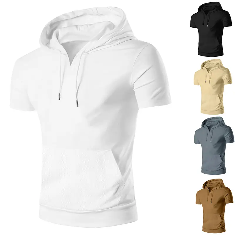 Men's 2025 Grey Hooded T-Shirt Short Sleeve Fitted — feature 3