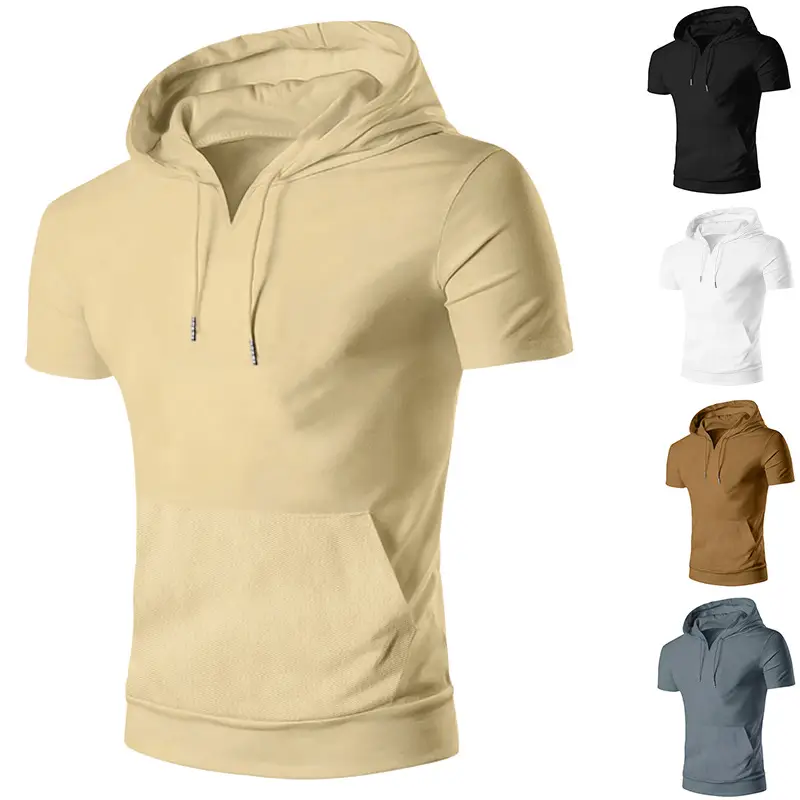 Men's 2025 Grey Hooded T-Shirt Short Sleeve Fitted — feature 30